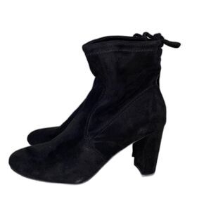 New Directions Belk Hollis Stretch Tie Sock Booties Black Suede Boot Women's 8.5
